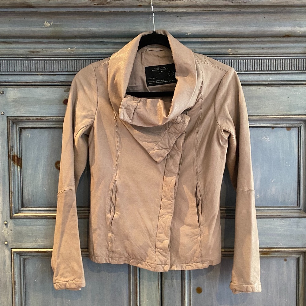 All Saints Jacks Place beige leather jacket size 8